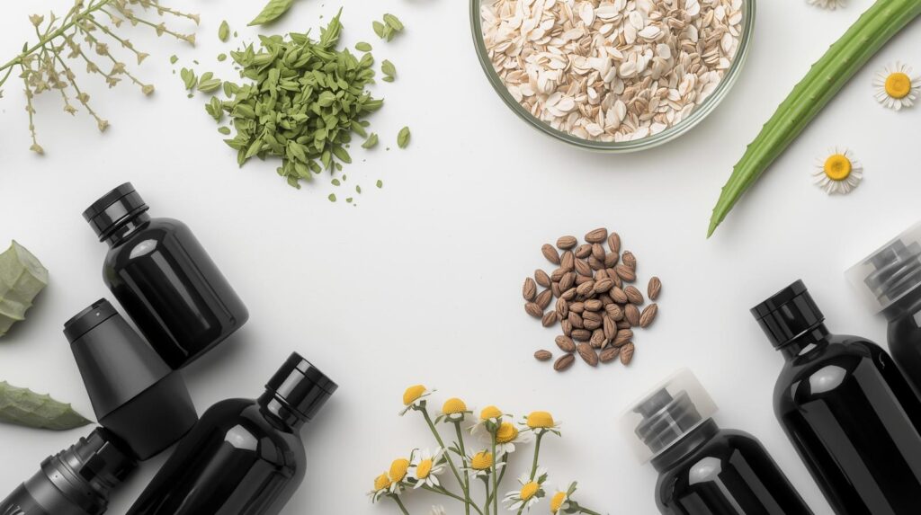 Șampon de câini făcut din anumite ingrediente comparate vizual