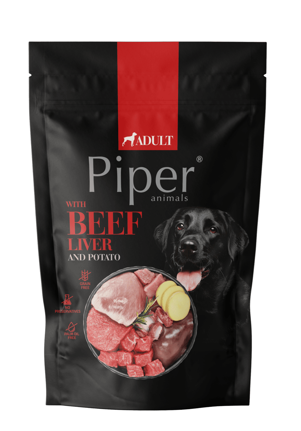 Hrana umeda pentru caini PIPER DOG, ficat de vita si cartof, 500g